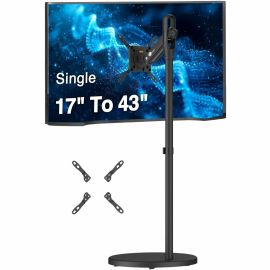 SINGLE 43 INCH PORTABLE MONITOR ARM TV ROLLING STAND-BLACK