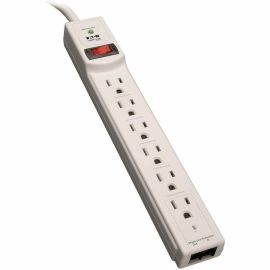 Tripp Lite by Eaton Protect It! 6-Outlet Surge Protector 8 ft. (2.43 m) Cord 990 Joules Tel/Modem Protection Gray Housing