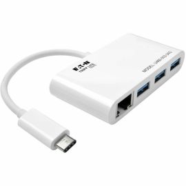 Tripp Lite by Eaton 3-Port USB 3.x (5Gbps) Hub with LAN Port USB-C to 3x USB-A Ports and Gigabit Ethernet White