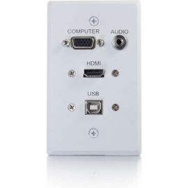 HDMI, VGA, 3.5MM AUDIO AND USB PASS THROUGH SINGLE GANG WALL PLATE - WHITE