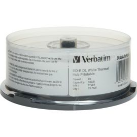 Verbatim BD-R DL 50GB 8X, White Label, DataLife+, White Thermal Hub Printable, Hard Coat, 25PK Spindle