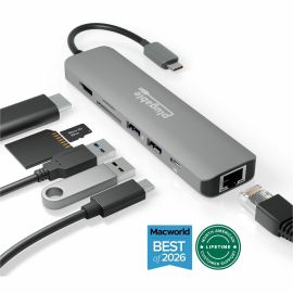 Plugable 7-in-1 USB C Hub Multiport Adapter w Ethernet Turns a Single Port into a 7-in-1 USB-C Hub