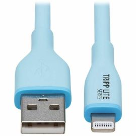Eaton Tripp Lite Series Safe-IT USB-A to Lightning Sync/Charge Antibacterial Cable (M/M), Ultra Flexible, MFi Certified, Light Blue, 6 ft. (1.83 m)