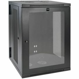 Tripp Lite by Eaton SmartRack 18U Low-Profile Switch-Depth Wall-Mount Half-Height Rack Enclosure Clear Acrylic Window Hinged Back