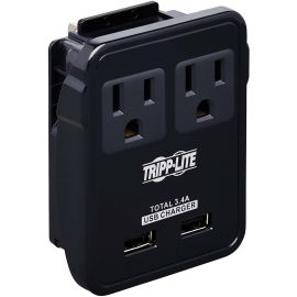 Tripp Lite by Eaton Safe-IT 2-Outlet Universal Travel Charger - 5-15R Outlets 2 USB Ports Direct Plug-In with 5 Plug Options Antimicrobial Protection