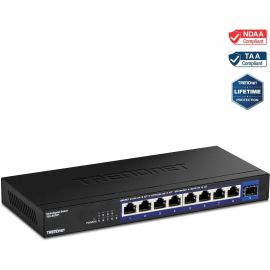 TRENDnet 9-Port Unmanaged 2.5G Switch with 10G SFP+ Port, TEG-S5091, 8 x 2.5GBASE-T Ports, 60Gbps Switching Capacity, Fanless, Wall Mountable,Lifetime Black