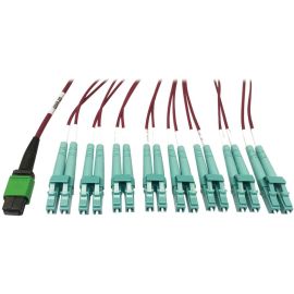 Eaton Tripp Lite Series 400G Multimode 50/125 OM4 Plenum Fiber Optic Breakout Cable, 16F MTP/MPO-APC to (x4) LC Duplex (F/M), Magenta, 1 m