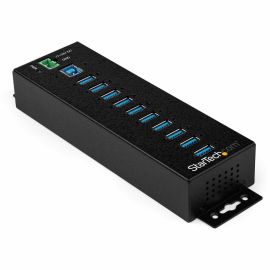 StarTech.com 10 Port USB Hub w/ Power Adapter - Metal Industrial USB 3.0 Data Hub - Din Rail, Wall & Desk Mount USB 3.2 Gen 1 5Gbps Hub