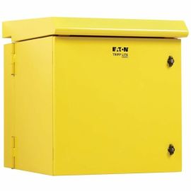 Tripp Lite by Eaton SmartRack Industrial Enclosure with Lock - NEMA 3R, Wall Mount, Metal Construction, Hinged Back, Internal Fans, 28 in. Depth, 12U, Yellow