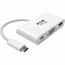 Tripp Lite by Eaton USB-C to VGA Adapter with USB 3.x (5Gbps) Hub Ports and 60W PD Charging White