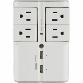 SURGE PROTECTED WALL TAP, 4 ROTATING OUTLETS, 2 USB PORTS