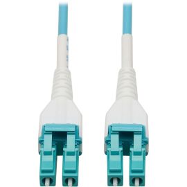 Eaton Tripp Lite Series 100G Duplex Multimode 50/125 OM4 Armored Fiber Optic Cable (LC/LC Duplex M/M), LSZH, Aqua, 30 m (98.4 ft.)