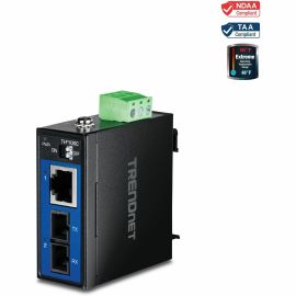 TRENDnet Hardened Industrial 100Base-FX Multi-Mode SC Fiber Converter; (2km; 1.2 Miles); IP40 Rated Housing; TI-F10SC