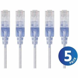 MONOPRICE CAT6A 50FT WHITE 5-PK PATCH CABLE_ UTP_ 30AWG_ 10G_ PURE BARE COPPER_