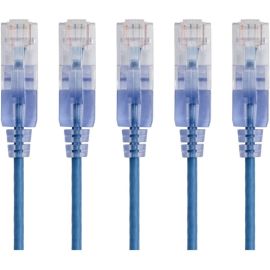 5-PACK, SLIMRUN CAT6A ETHERNET NETWORK PATCH CABLE, 5FT BLUE