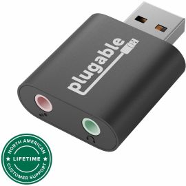 Plugable USB Audio Adapter with 3.5mm Speaker-Headphone and Microphone Jack, Add an External Stereo Sound Card to Any PC