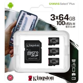 KINGSTON 64GB MICSDXC CANVAS SELECT PLUS 100R A1 C10 3PK +