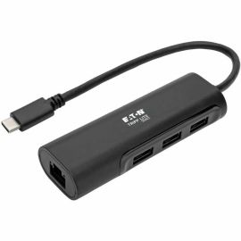 Tripp Lite by Eaton 3-Port USB 3.x (5Gbps) Hub with LAN Port USB-C to 3x USB-A Ports and Gigabit Ethernet Black