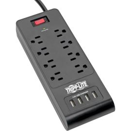Tripp Lite by Eaton 8-Outlet Surge Protector with 4 USB Ports (4.2A Shared) - 6 ft. (1.83 m) Cord 1800 Joules Black