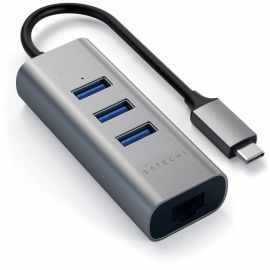 TYPE-C 2-IN-1 USB 3.0 ALUMINUM 3 PORT HUB AND ETHERNET PORT SPACE GRAY