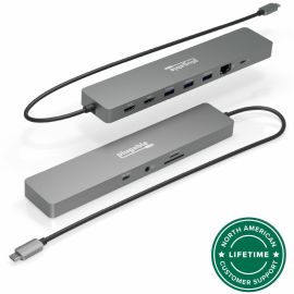 Plugable 11-in-1 USB-C Hub 100W USB-C Pass-through, Laptop Docking Station Dual Monitor with 4K 60Hz HDMI