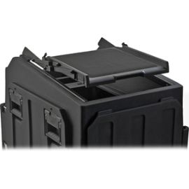 SCISSOR HINGED SHELF.  THE HOOK AND LOOP SURFACE OF THE A/V SHELF IS IDEAL FOR L