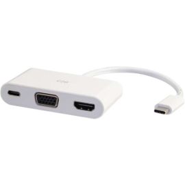 C2G USB C TO HDMI AND VGA ADAPTER CONVERTER WITH POWER DELIVERY - WHITE - USB TO