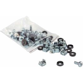 100 EACH,  M6 CAGE NUTS, M6 SCREWS, AND PLASTIC WASHERS