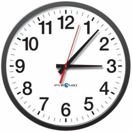 RF WIRELESS SYNCHRONIZED ANALOG WALL CLOCK, 13, 12-HOUR, ARIAL NUMERAL, BLACK, B