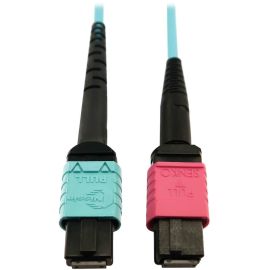 Eaton Tripp Lite Series 400G Multimode 50/125 OM4 Plenum Fiber Optic Cable, 24F MTP/MPO-UPC to 16F MTP/MPO-UPC (F/F), Aqua, 5 m