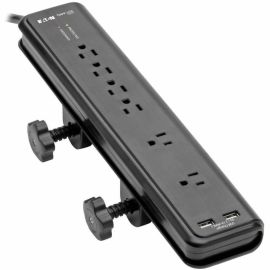 Tripp Lite by Eaton Protect It! 6-Outlet Clamp-Mount Surge Protector 6 ft. (1.83 m) Cord 2100 Joules 2 x USB Charging ports (2.1A total)