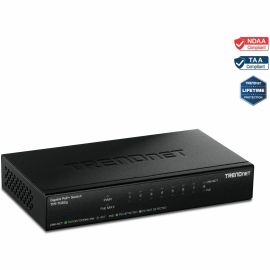 TRENDnet 8-Port GREENnet Gigabit PoE+ Switch, Supports PoE And PoE+ Devices, 61W PoE Budget, 16Gbps Switching Capacity, Data & Power Via Ethernet To PoE Access Points & IP Cameras, Black, TPE-TG82G