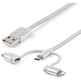 StarTech.com 1m USB Multi Charging Cable - Braided - Apple MFi Certified - USB 2.0 - Charge 1x device at a time - For USB-C or Lightning devices attach the corresponding connector of the cable to the Micro-USB connector and plug i