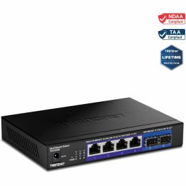 TRENDnet 6-Port Unmanaged Multi-Gig Switch, 4 x 2.5GBASE-T Ports, 2 x 10G SFP+ Ports Fanless, Compact Desktop Design, Metal Housing, Network Ethernet Switch, Lifetime Protection, Black, TEG-S562