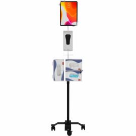 CTA Digital Compact Security Gooseneck Floor Stand for 7-13 Inch Tablets with Sanitizing Station & Automatic Soap Dispenser