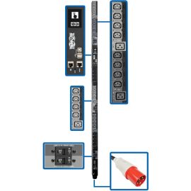 Tripp Lite by Eaton PDU 28.8kW 220-240V 3PH Switched PDU - LX Interface Gigabit 30 Outlets IEC 309 63A Red 380-415V Input LCD 1.8 m Cord 0U 1.8 m Height TAA
