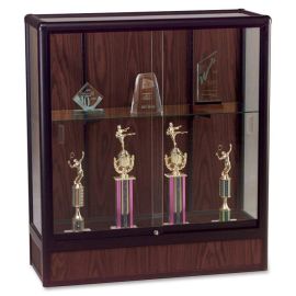 THE COUNTER HEIGHT DISPLAY CASE DISPLAYS YOUR AWARDS OR OTHER VALUABLES IN STYLE