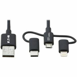 Eaton Tripp Lite Series Universal USB-A to Lightning, USB Micro-B and USB-C Sync/Charge Cable (M/3xM), MFi Certified, Black, 6 ft. (1.8 m)