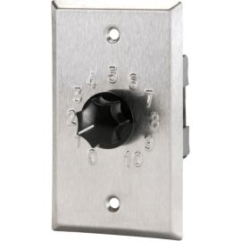 100W,10-STEP,ATTENUATOR,SINGLE-GANG,STAINLESS STEEL FACEPLATE,EMBOSSED POSITIONS