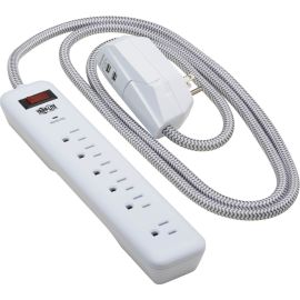 Tripp Lite by Eaton 7-Outlet Surge Protector - 6 on strip/1 in detachable plug 2 USB Ports (2.4A Shared) Detachable Charger Plug 6 ft. Cord 5-15P Plug 900 Joules White