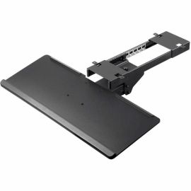EASILY ADJUSTABLE HEIGHT, ANGLE, AND SWIVEL POSITION. STOWS UNDER DESK WHEN NOT