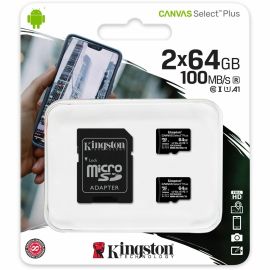 KINGSTON 64GB MICSDXC CANVAS SELECT PLUS 100R A1 C10 2PK +
