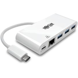 Tripp Lite by Eaton 3-Port USB 3.2 Gen 1 Hub with LAN Port and Power Delivery USB-C to 3x USB-A Ports and Gigabit Ethernet White