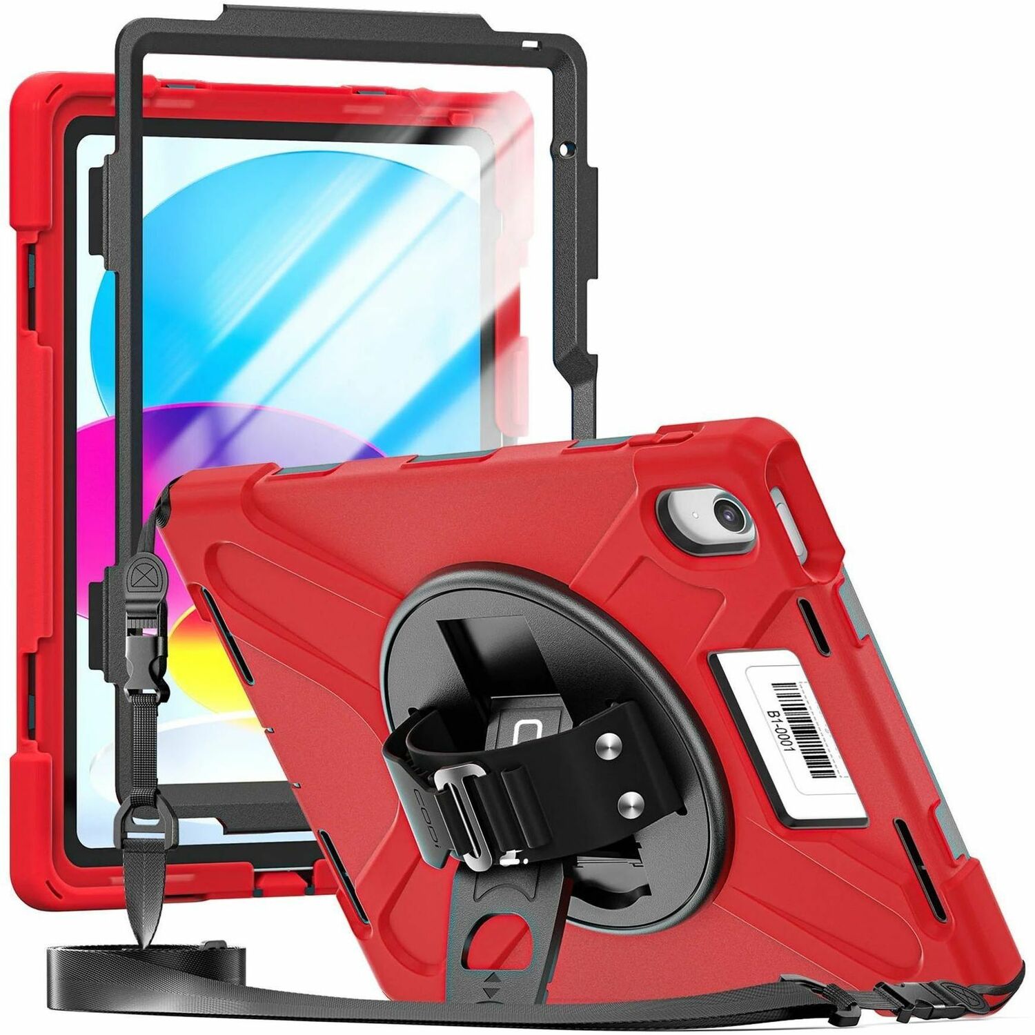 CODi Rugged Case with Integrated Screen Protector for iPad 11" (A16) & iPad 10.9" (10th Generation) - Red, 360&deg; Protection with Kickstand, Hand Strap & Shoulder Strap
