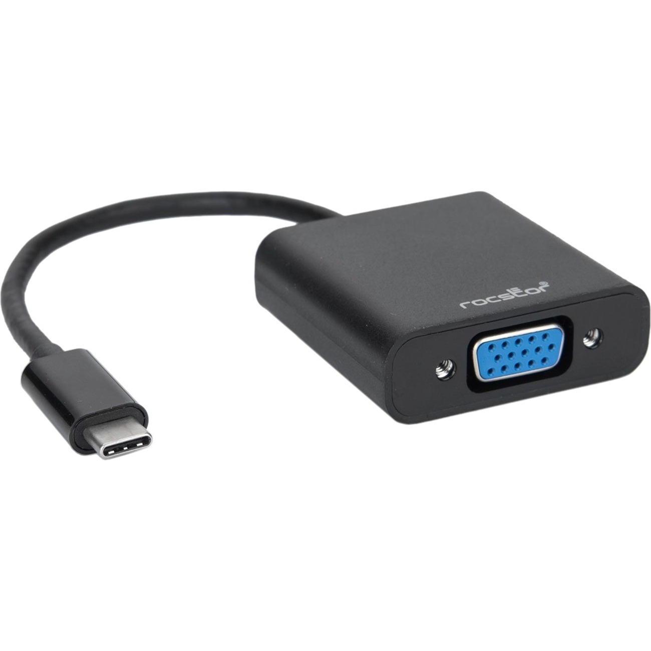 Rocstor Premium USB-C™ to VGA adapter Converter- 6" - USB Type-C to VGA Video Adapter - For use with Macbook&reg;, Macbook Pro&reg;, Chromebook&reg;, Notebook, Projectors, TV, Netbook - 1 Pack - 1 x HD-15 Female VGA - 1 x Type C Male USB - Black USB-C TO VGA VIDEO CONVERTER