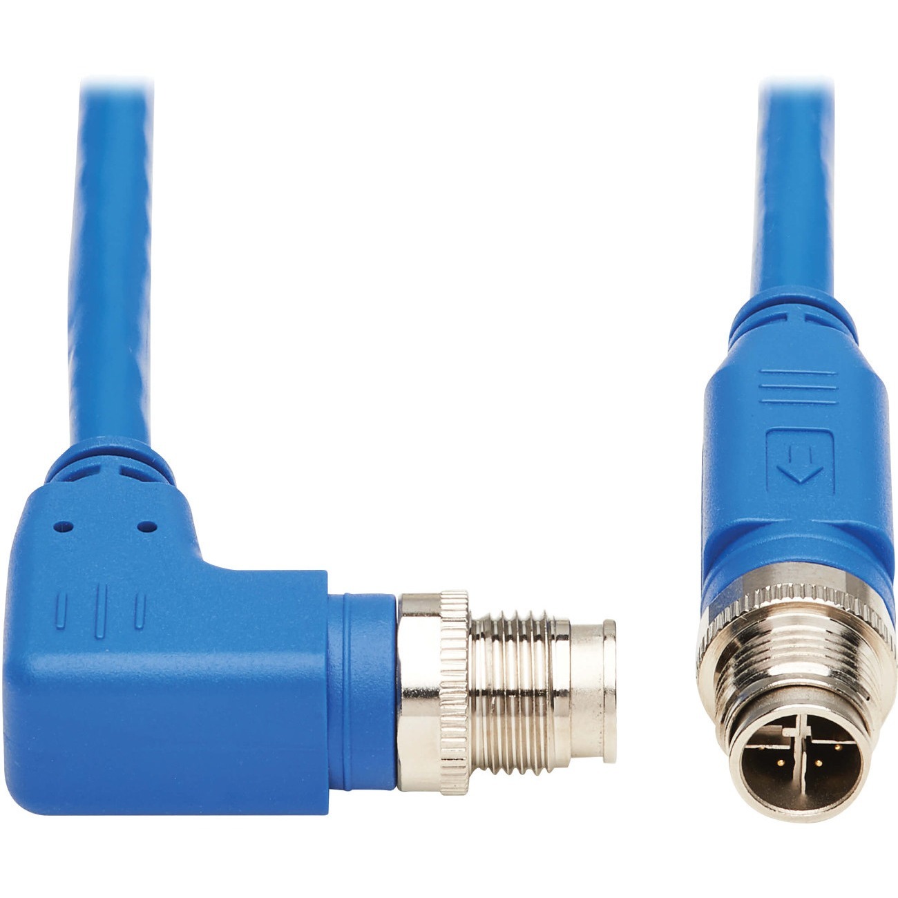 Eaton Tripp Lite Series M12 X-Code Cat6 1G UTP CMR-LP Ethernet Cable (Right-Angle M/M), IP68, PoE, Blue, 2 m (6.6 ft.), TAA