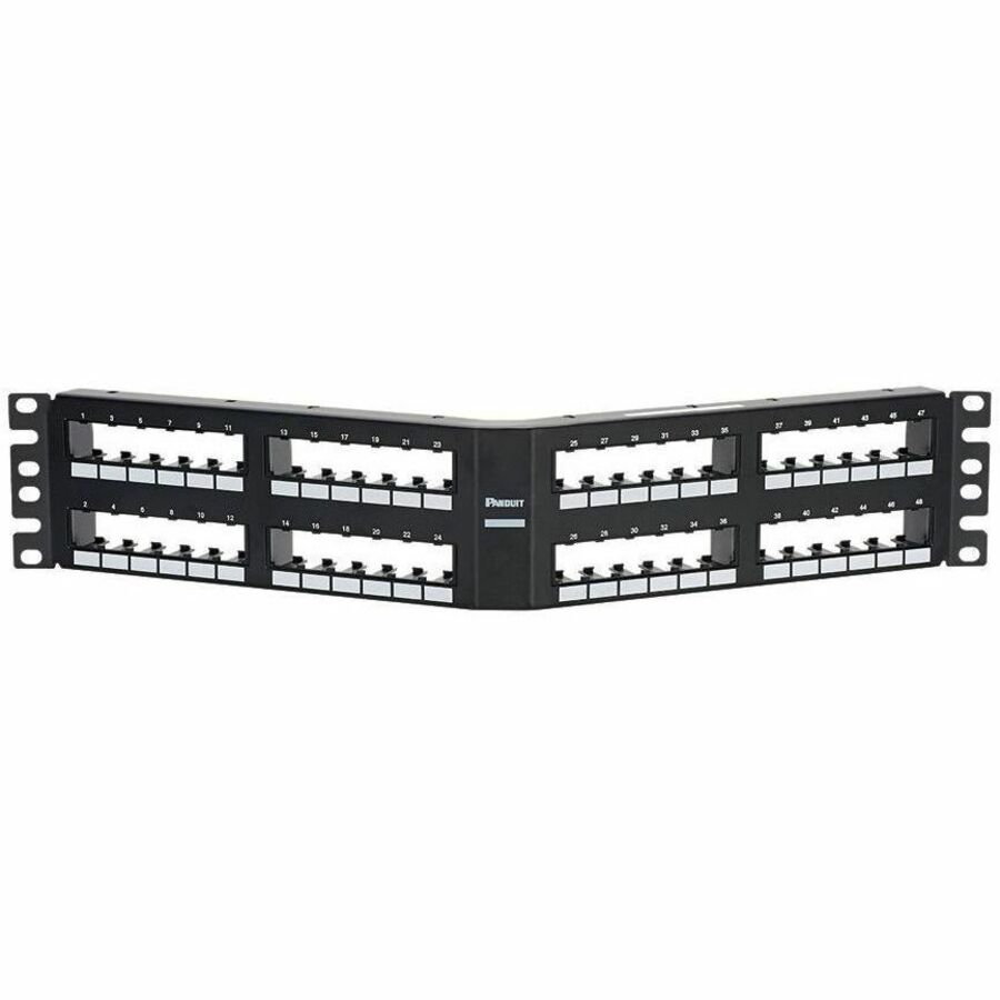 PanNet Mini-Com, Angled,Unshielded, Patch Panel, 48 Port, 2 RU, Black