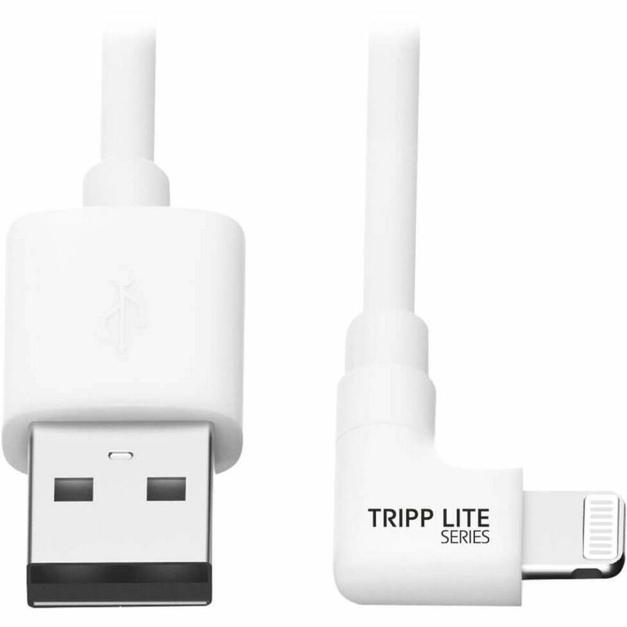 Eaton Tripp Lite Series USB-A to Right-Angle Lightning Sync/Charge Cable, MFi Certified - White, M/M, USB 2.0, 6 ft. (1.83 m)