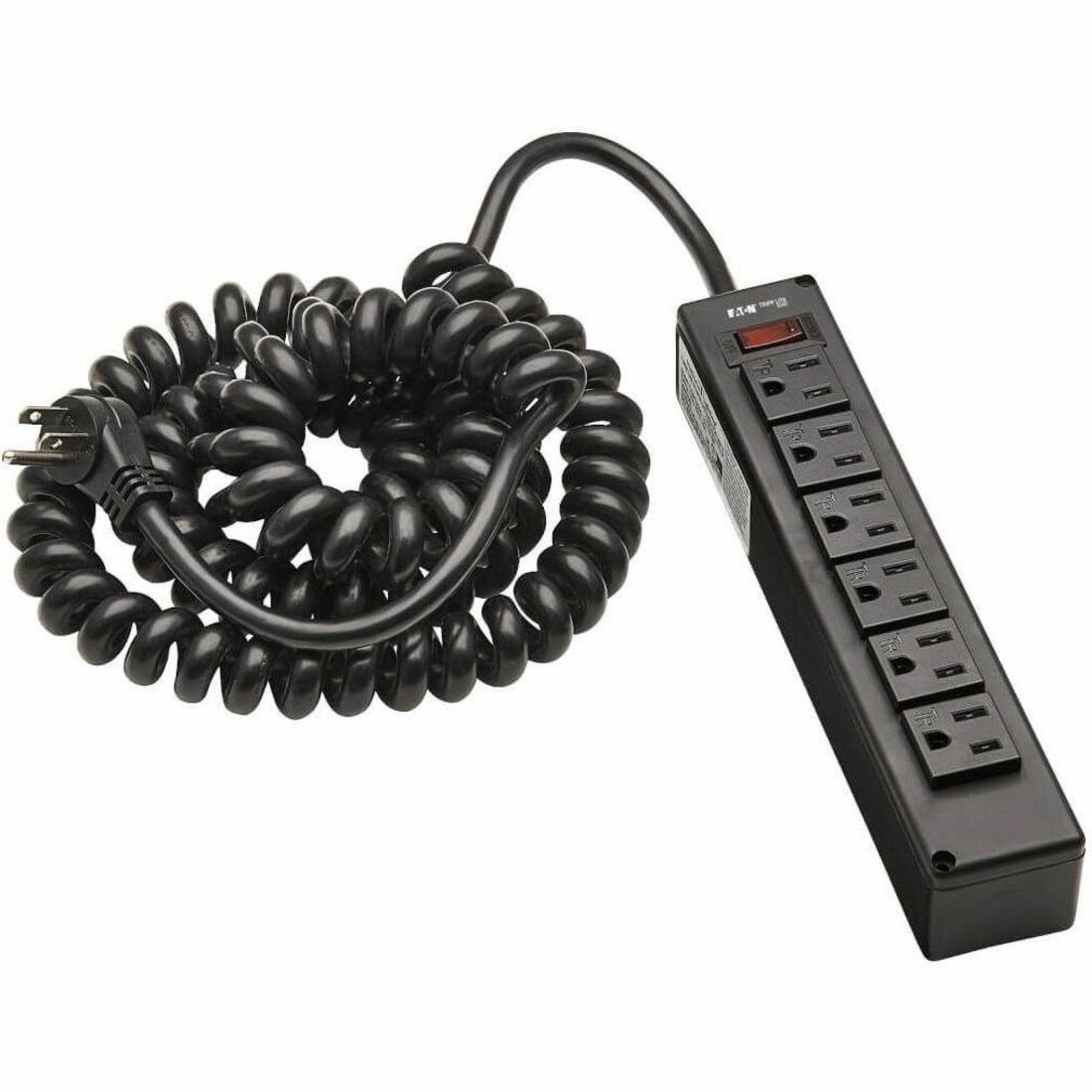 Eaton Tripp Lite Series Safe-IT 6-Outlet Surge Protector - 10 ft. Spiral Cord, 5-15P Plug, 300 Joules, Antimicrobial Protection, Black