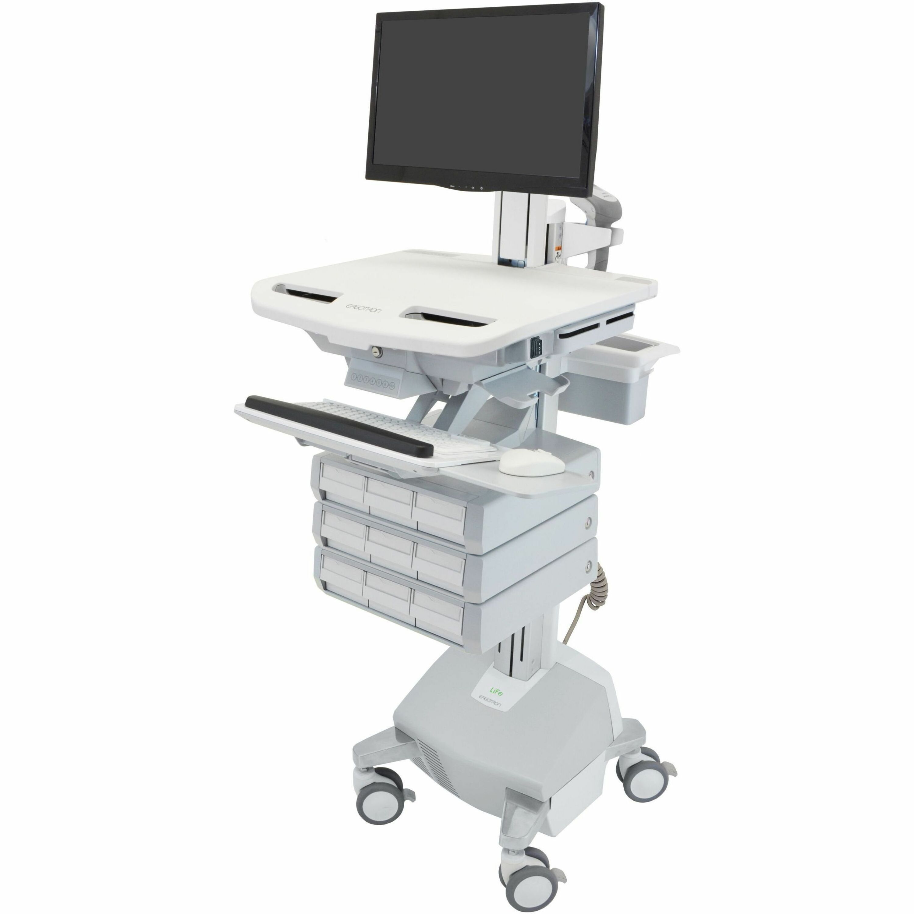 Ergotron StyleView Electric Lift Cart with Pivot, LiFe Powered, 9 Drawers (3x3)